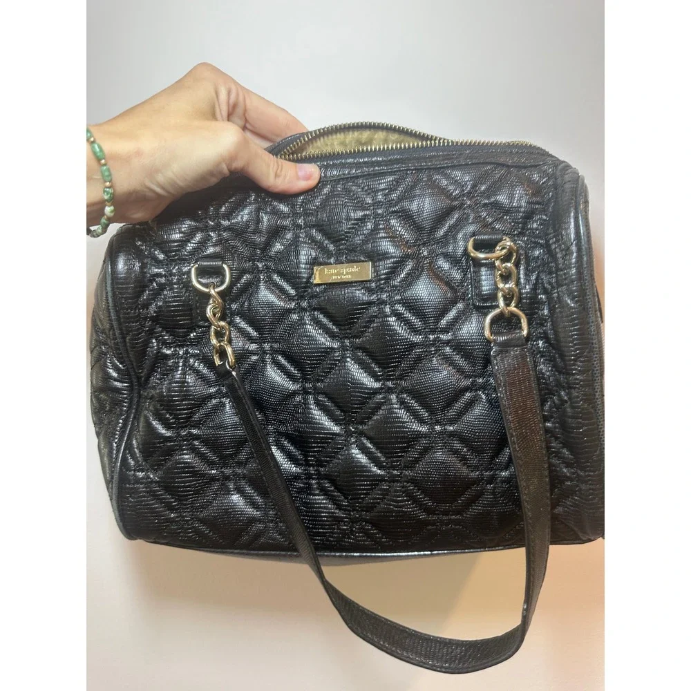 Kate Spade Satchel Womens Quilted Embossed Leather Shoulder Bag Black